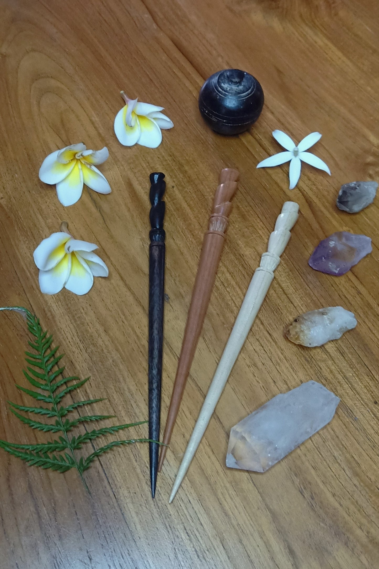 2 Carved Wooden Hair Sticks