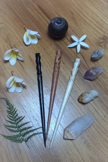 2 Carved Wooden Hair Sticks