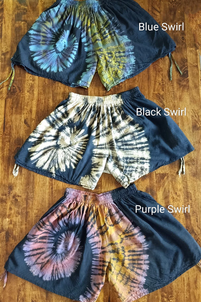 Black Swirl Tie Dye Baggy Shorts