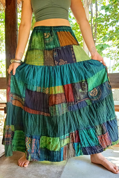 Green Patchwork Maxi Skirt