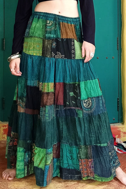 Green Patchwork Maxi Skirt