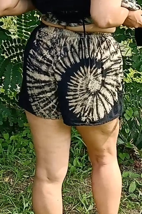 Black Swirl Tie Dye Baggy Shorts