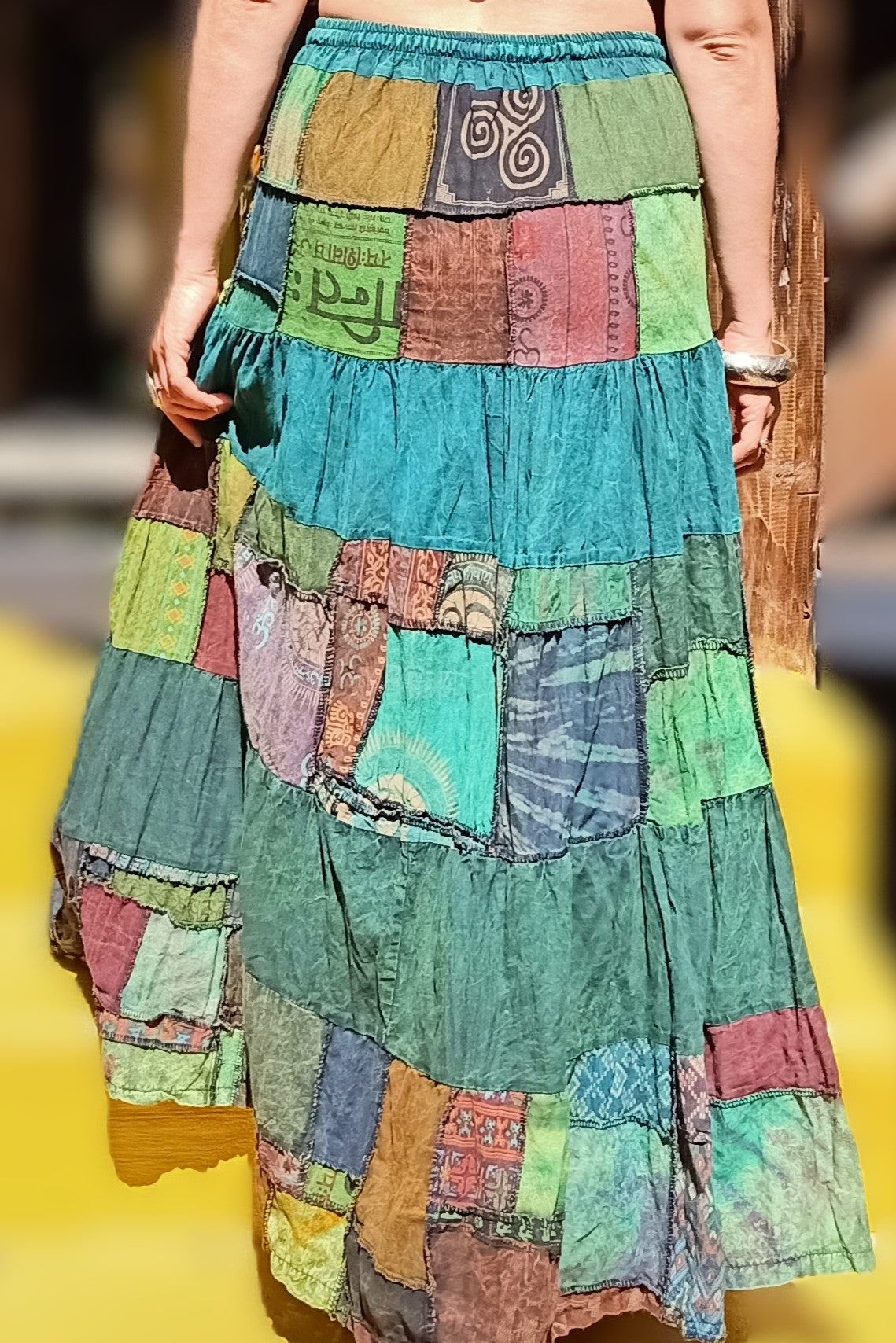 Green Patchwork Maxi Skirt