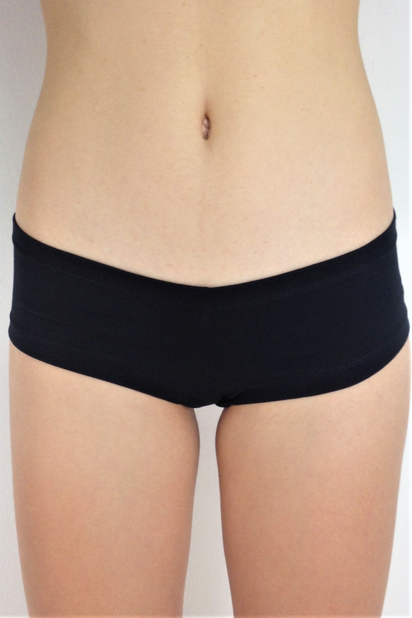 Front view of solid black Onyx Cheeky Undies 90% cotton 10% spandex